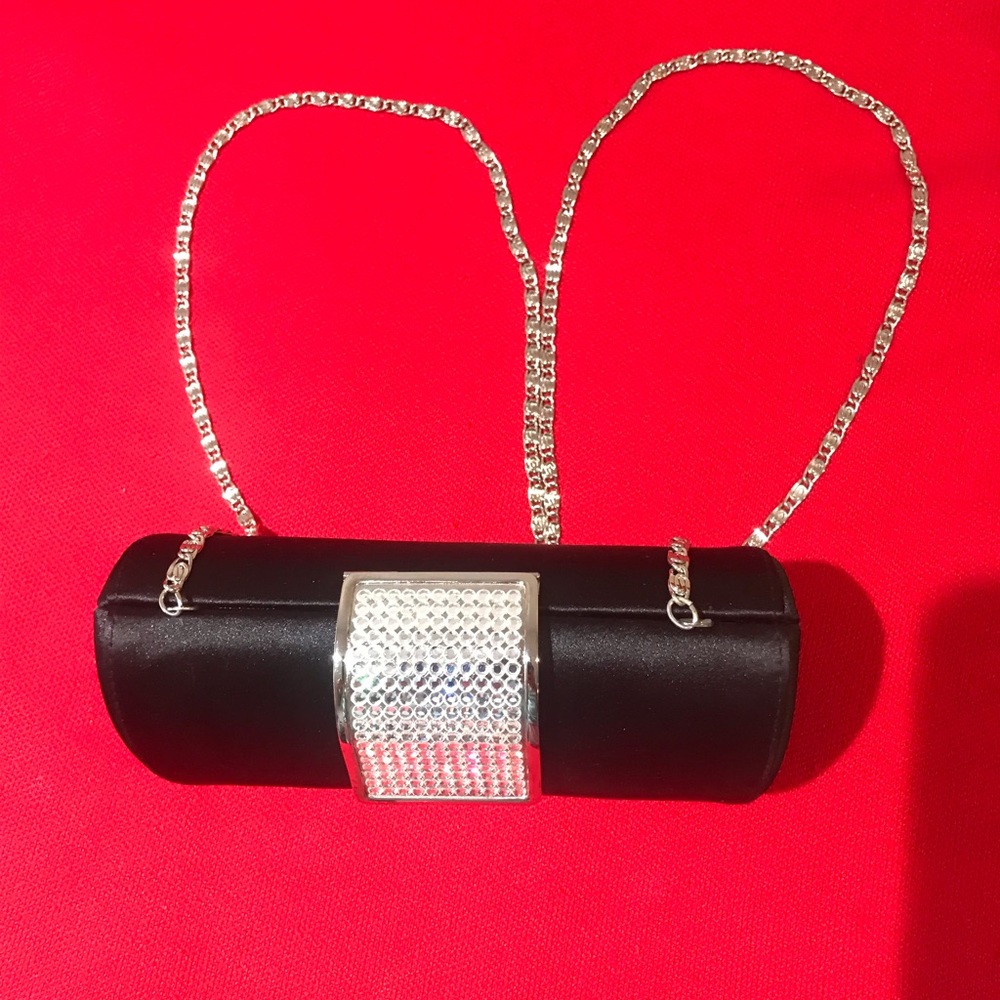 Chic Black Clutch with Silver Chain
